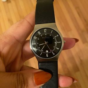Black watch with leather strap